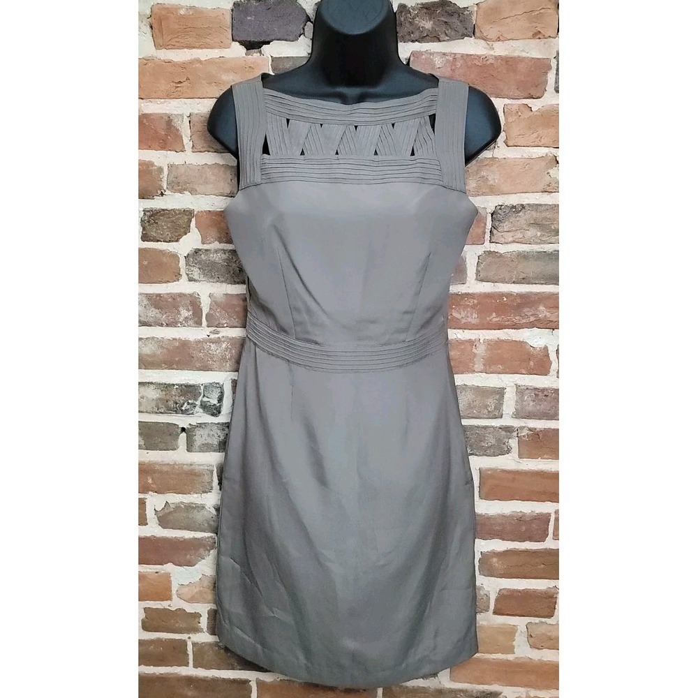 Banana Republic Womens Gray Sleeveless Sheath Dress Lattice Square Neckline Sz 0